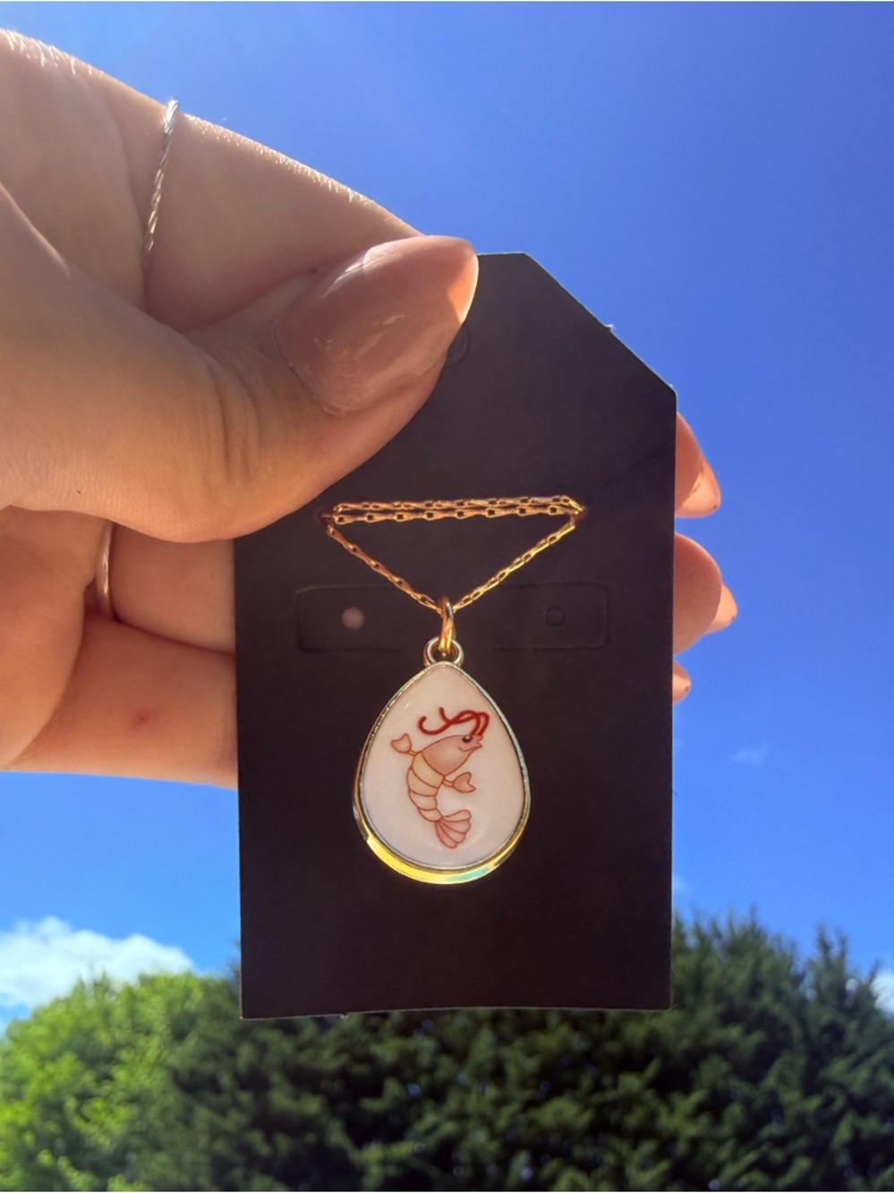 Beachy Gold-Tone White Enamel Koi Fish Pendant Necklace Handcrafted